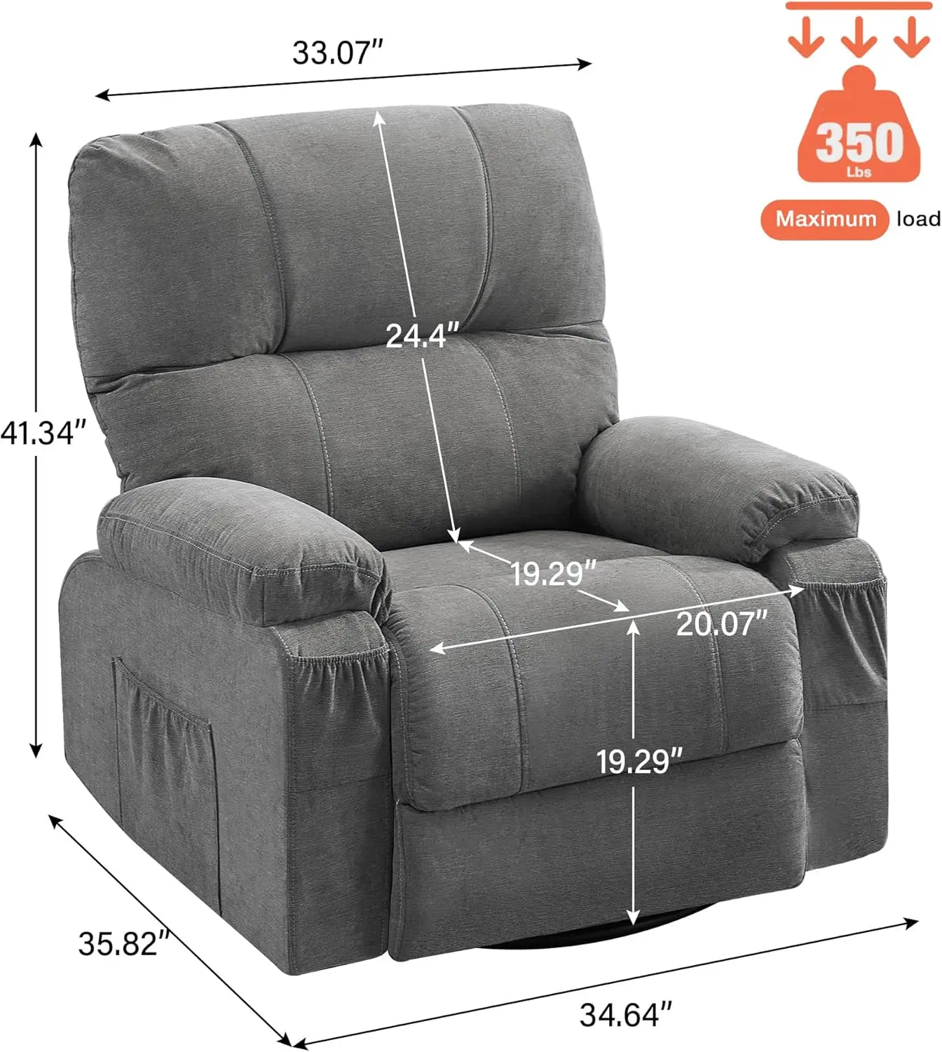 Swivel Rocker Recliner Chair, Ergonomic Lounge Chair For Living Room, Recliner Single Sofa Seat For Adults With Rocking