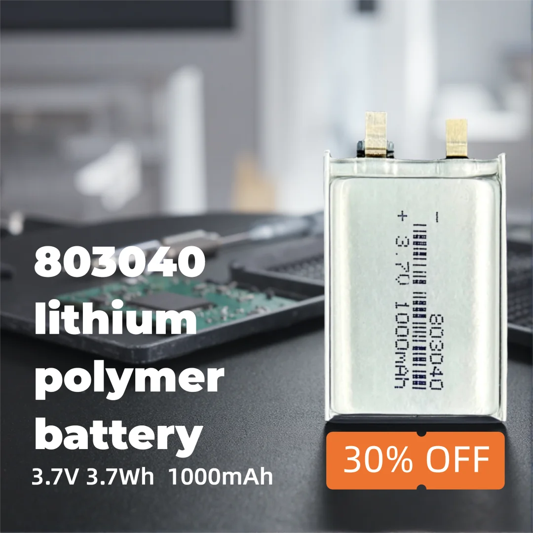 3.7V 1000mAh 803040 Li-ion Battery Rechargeable Cell for Portable Electronics, DIY Projects, and Wearables