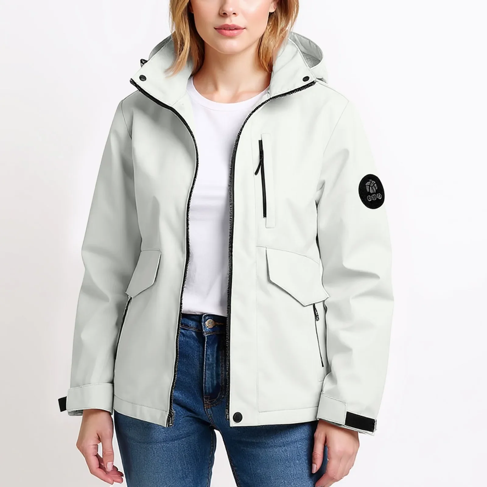 

Осенние женские легкие походные куртки, однотонные свободные ветровки с капюшоном, пальто, уличные ветрозащитные водонепроницаемые дождевики