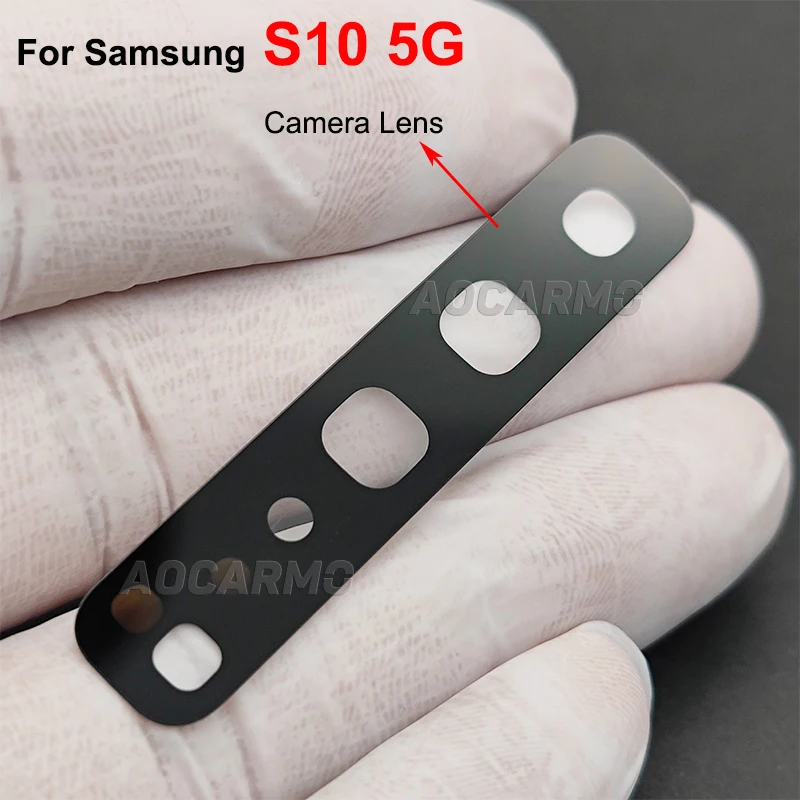 Aocarmo For Samsung Galaxy S10 5G Rear Back Camera Lens Glass With Frame Ring Cover Adhesive Sticker Replacement Parts