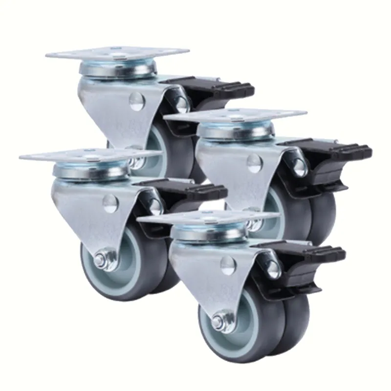 

4 Pcs Casters Wheels 2 Inch Heavy Duty Swivel Soft Rubber Roller With Brake For Platform Trolley Furniture Wheels