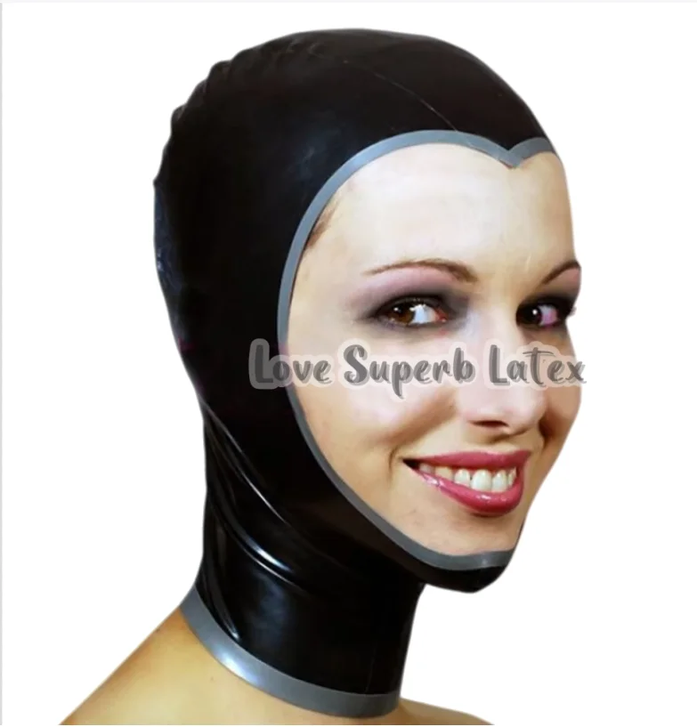 Capucha de látex roja para mujer, máscara de fiesta de cubierta completa de goma Gummi con cara abierta, máscara de látex con cremallera, fiesta de Halloween