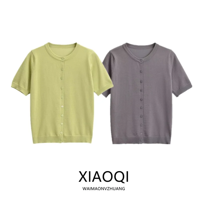 

Spring 2024 Women's Slim Fit ort Sve Knitted Jaet Versatile Cardigan Sle Commute Faion Acrylic Material ort Length