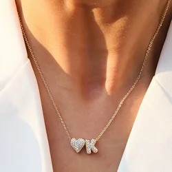 Tiny Heart Dainty Zircon Initial Necklace Gold Color Letter Name Choker Pendant Necklace For Women Birthday Party Jewelry Gifts
