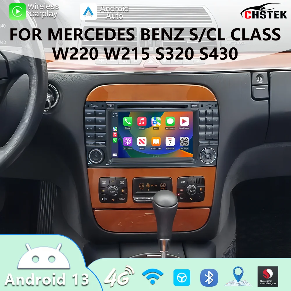 

CHSTEK Touchscreen Car Stereo GPS WiFi Bluetooth Navigation for Mercedes Benz S Class W220 S280-S55 1998-2005 Wireless CarPlay