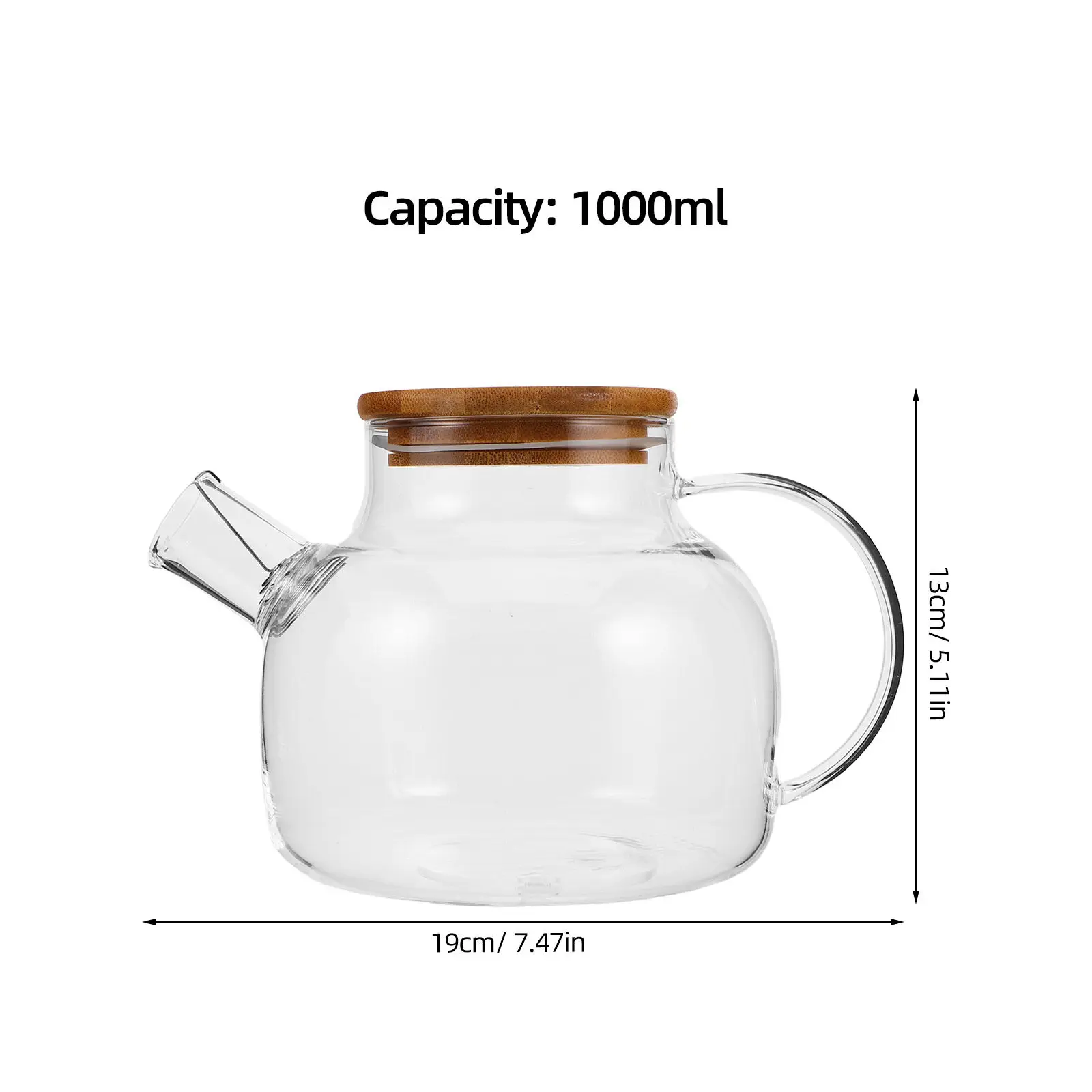 Glass Teapot Bamboo Lid Short Spout Large Capacity Clear Kettle Brewing Pot Suitable Tea Party Glass Pot with Lid