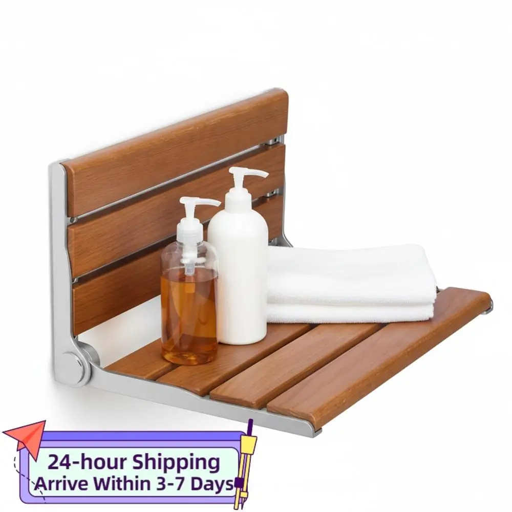 17.7inch Wall-Mounted Fold Up Bathroom Stool with Back Folding Shower Seat Bench Anti-Slip for Elderly Disabled Pregnant