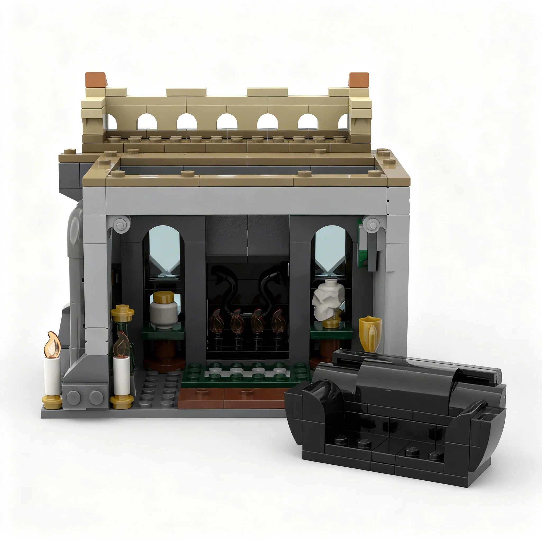 343pcs MOC HP Modular - Green Common Room Harry Model Building Blocks Toy Construction Christmas Gift 3D Idea Education Display