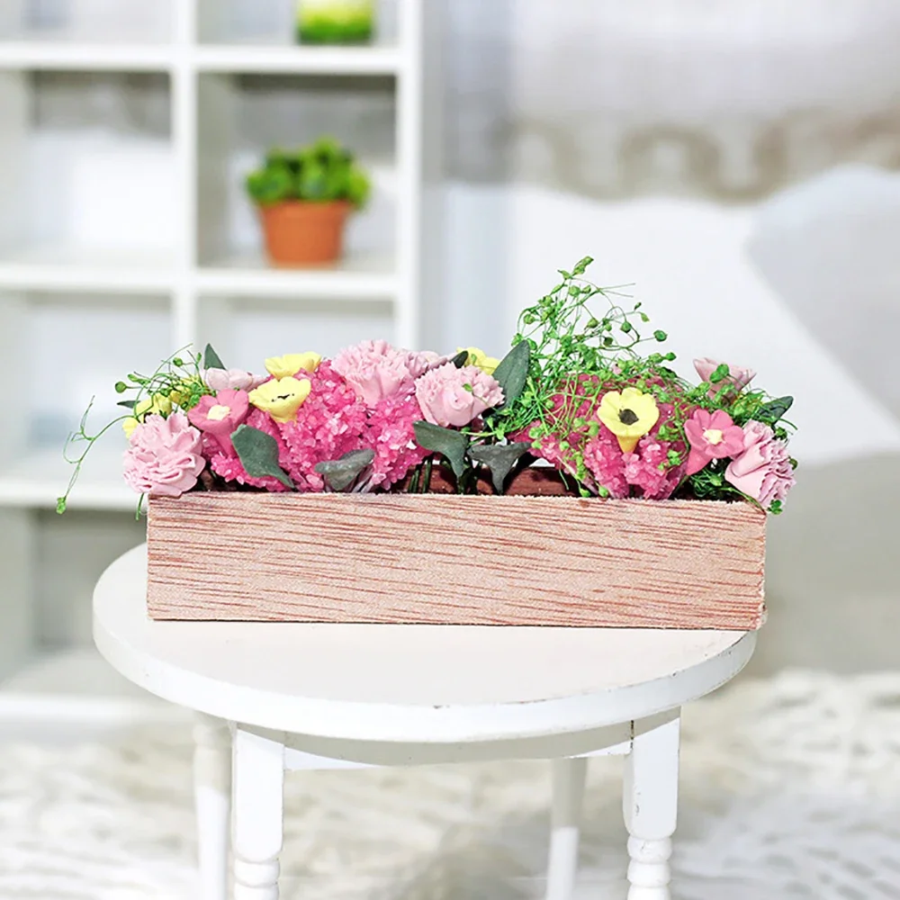 1/12 Dollhouse Miniature Accessories Mini Wooden Potted Plant Flower Model for Doll House Decoration ob11