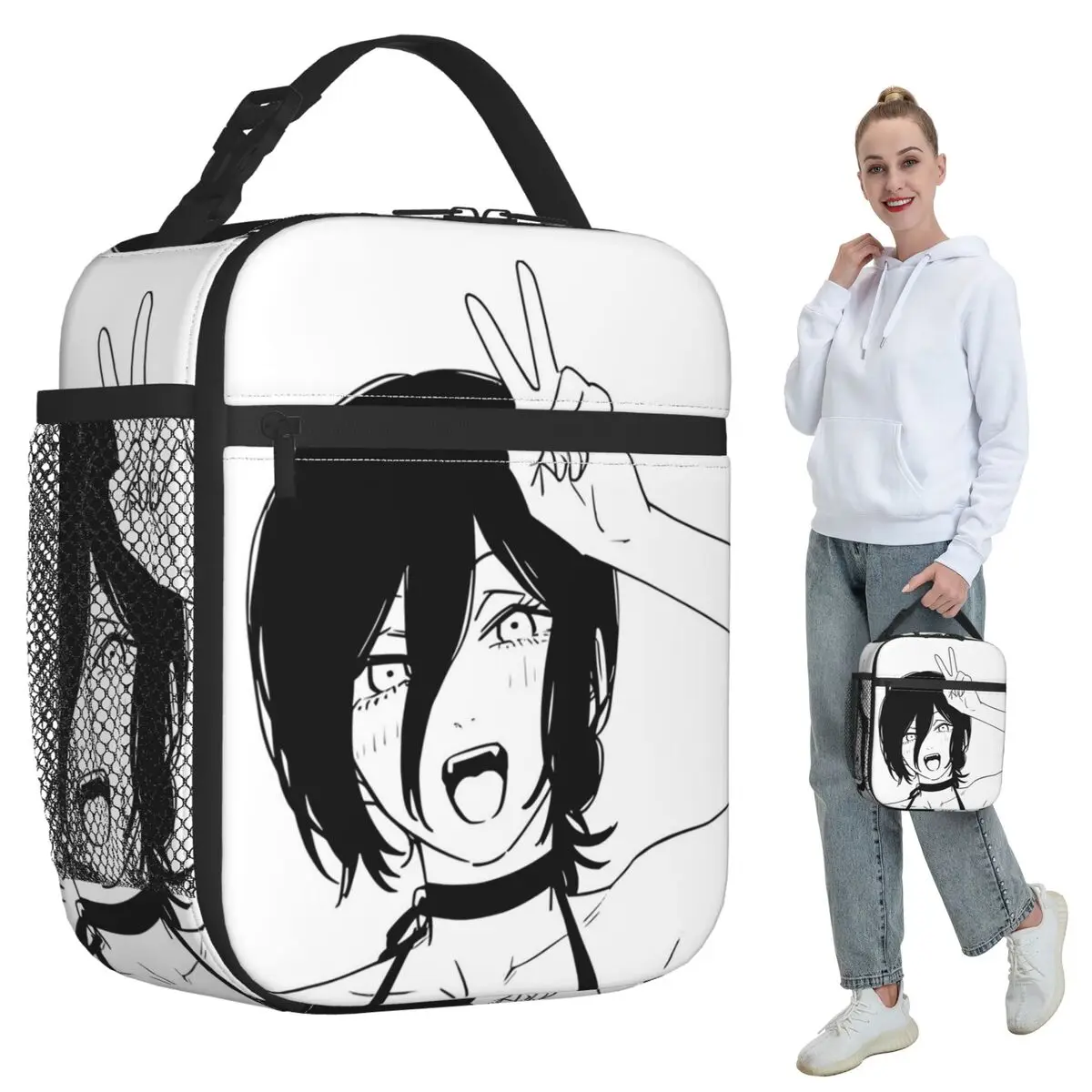 Anime Chainsaw Man Reze Insulated Lunch Bag for Kids School Cooler Thermal Food Box Tote Portable Lunch Boxes Container