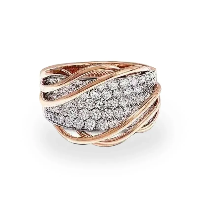 Anillo de circonia redonda para mujer, accesorio de joyería de fiesta, color blanco y oro rosa, tamaño 6-11, gran oferta, nuevo