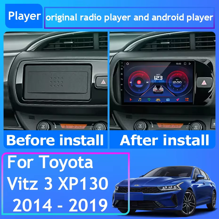 For Toyota Vitz 3 XP130 2014 - 2019 Car Radio Carplay Navigation  Stereo Android Auto Screen Bluetooth 5G Wifi No 2din BT DVD