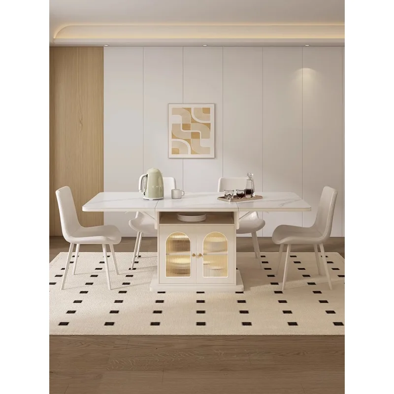 Cream Wind Folding Dining Table Simple Modern Home Rock Table Intelligent Storage