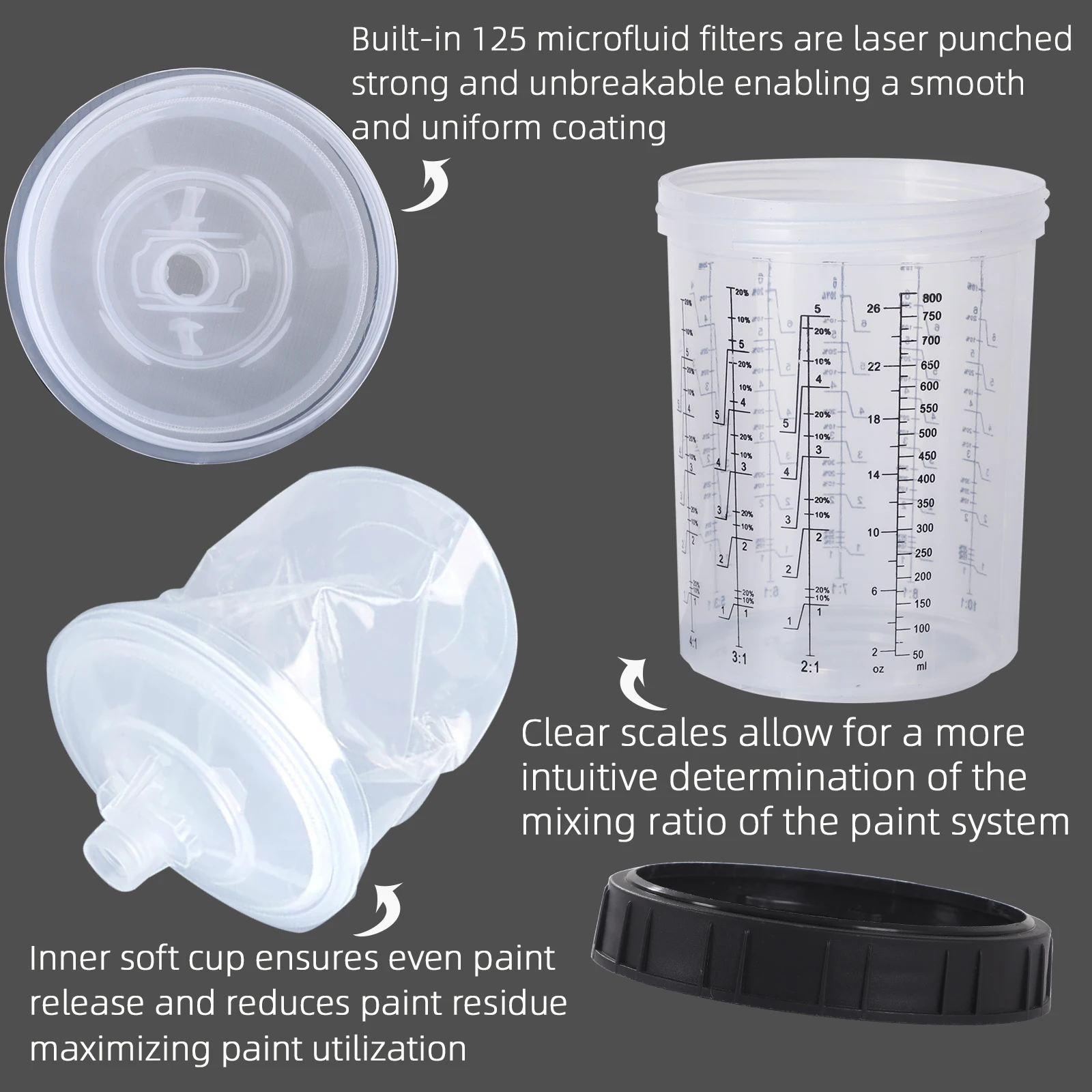 10pcs Spray Gun Paint Mixing Cup H/O Quick Cup 800ml Spray Gun Reservoir Disposable Paint Cup with Spray Gun Cup Adapter