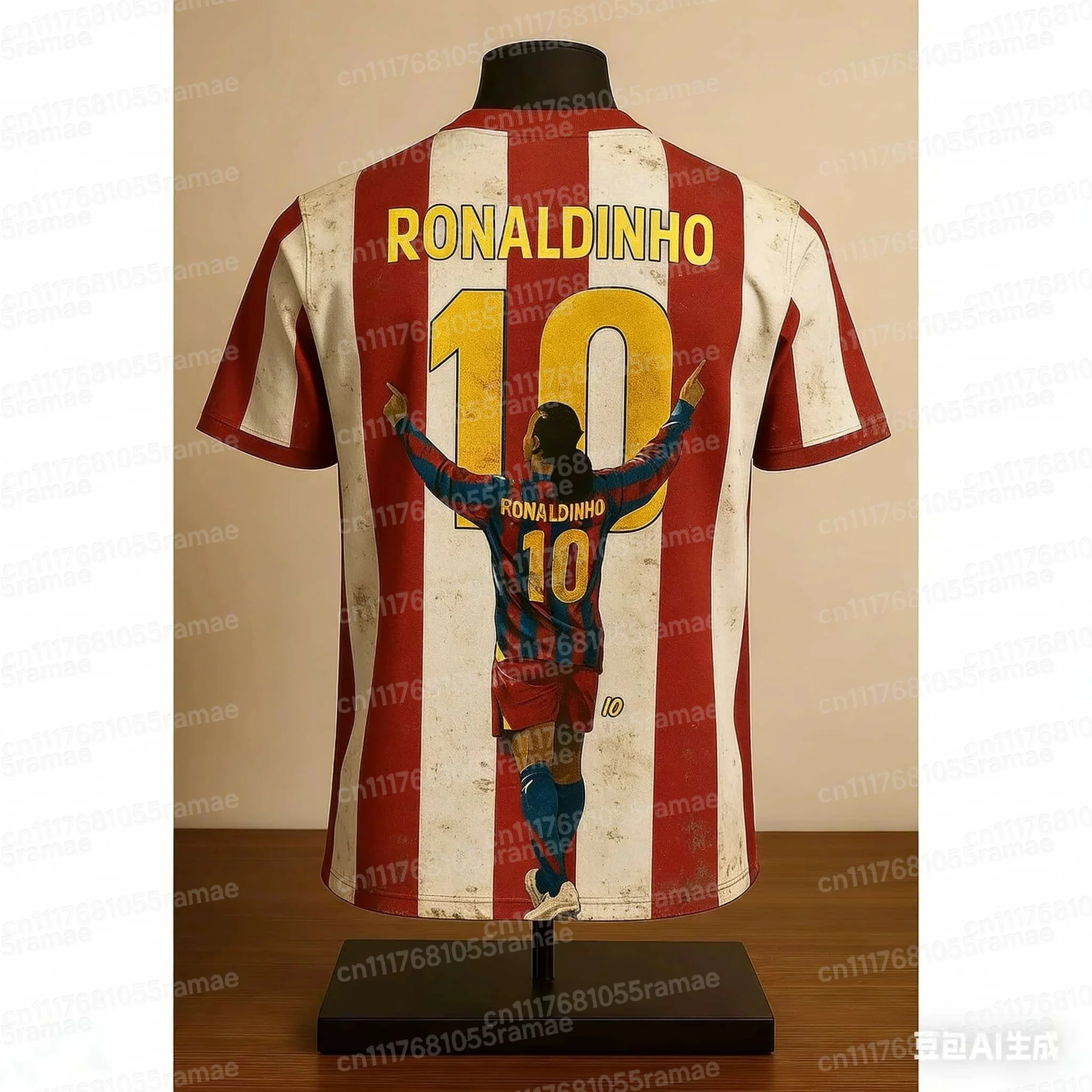 Ronaldinho # 10 bedruckte Fußballtrikots, T-Shirts, bequem, atmungsaktiv, für den Sommer, sportlich, stilvoll, für Erwachsene, passend für die ganze Familie. – Detail 7
