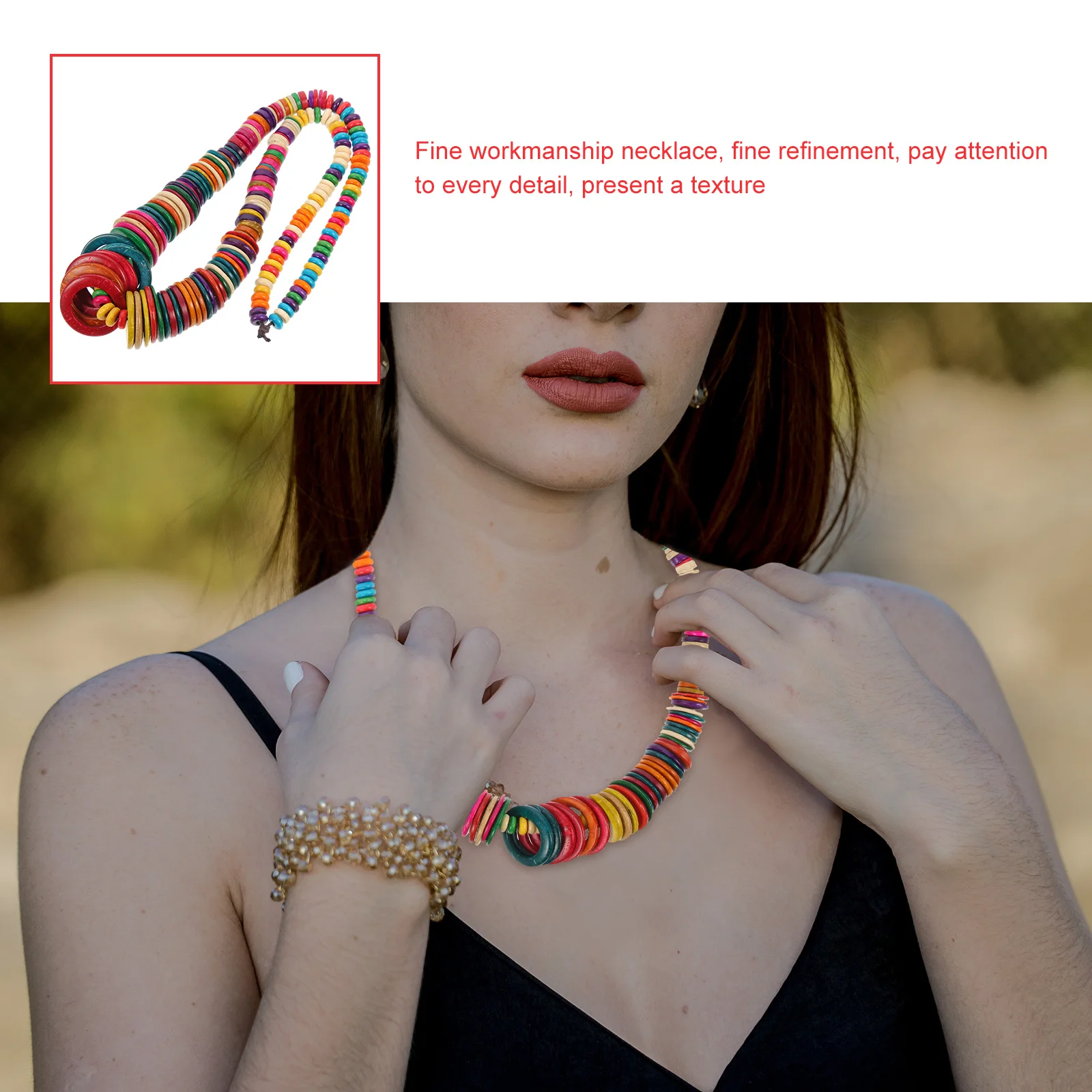 

Vintage Coconut Shell Beads Necklace for Women Bohemia Style Pendant Handmade Jewelry Gift Colorful Random