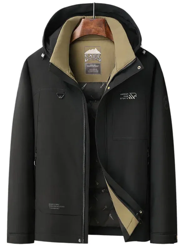 

Thiened White Du down Winter Jaet for Men Busin Casual Mid-aged Faionable Polyester Fiber Regular Fit Zipper Closure