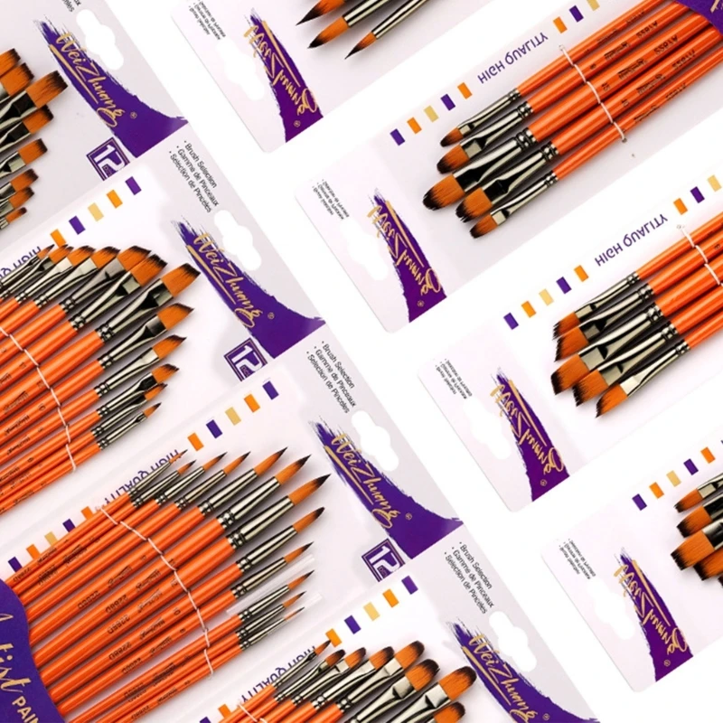 Pincéis redondos planos ponta fina, conjunto pincéis cabelo nylon, pincel artístico y9rf