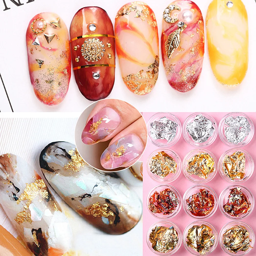 

24pcs Foil Art Stickers Art Foil Chips Glitter Flakes Manicure Accessories Sequins For Diy Nail Decorations Christmas Halloween