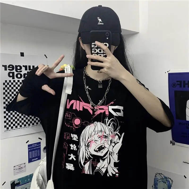 T-shirt gothique Harajuku pour femmes, manches courtes imprimées, noir, court, t-shirts en Y, mode décontractée, vêtements pour femmes, grunge Y2K