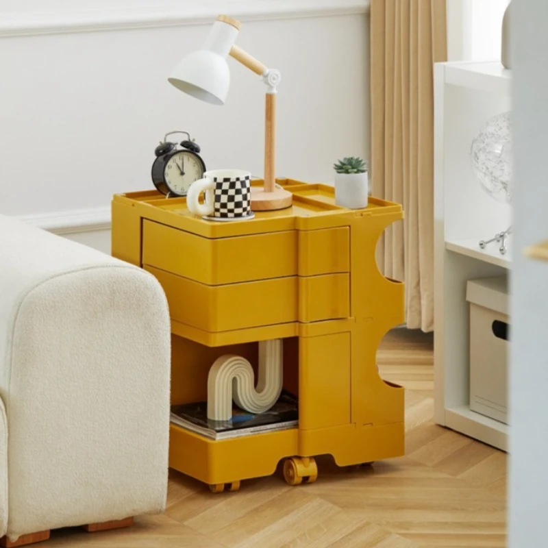 Ins Nightstands Minimalist Trolley Storage Rack Rotating Large Capacity Bedroom Move Cabinet Bedside Table Multi-Function Cart