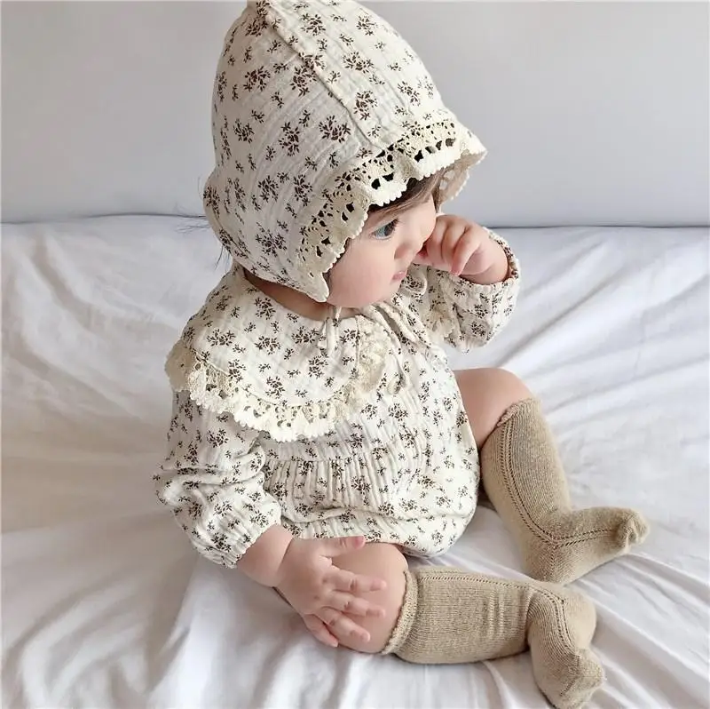 Baby-Mädchen-Strampler mit Blumenmuster, Spitzen-Peter-Pan-Kragen, Langarm-Bubble-Body mit Haube, Weiches, Atmungsaktives Outfit für Frühling und Herbst – Detail 14