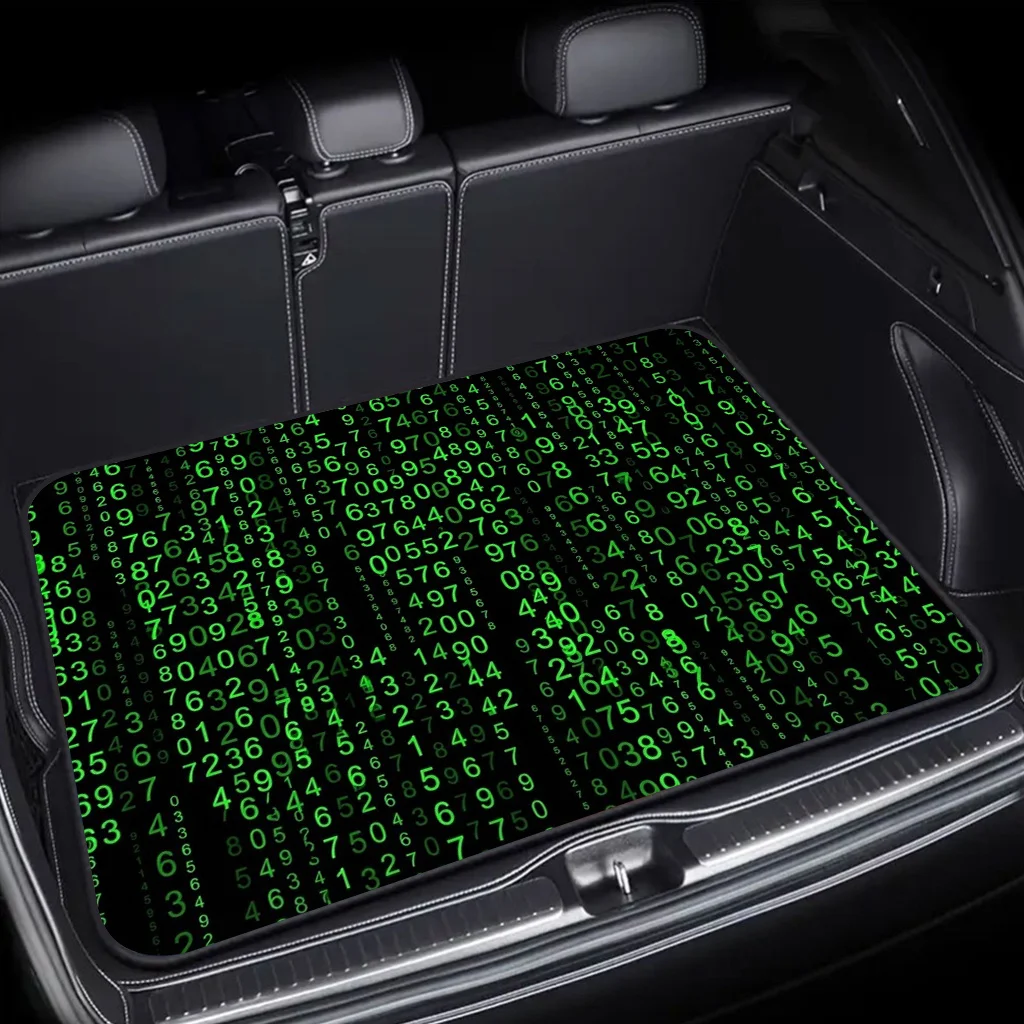 1pc Green Digital Matrix Pattern Car Trunk Mat, Suitable For Sedans, Trucks, And SUVs, Automotive Accessory, Durable Cargo Liner