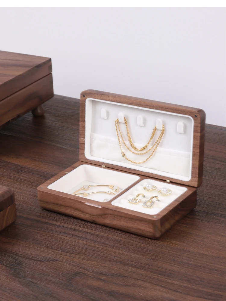 Walnut jewelry organizer high-end  storage box necklace earrings ring bracelet beech