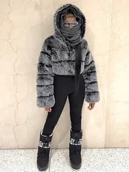 Pelzige verkürzte Kunst pelz mäntel Jacken Frauen flauschigen Dec klack Kapuze gerade kurze Winter pelz jacke Mode Reiß verschluss Hoody Streetwear