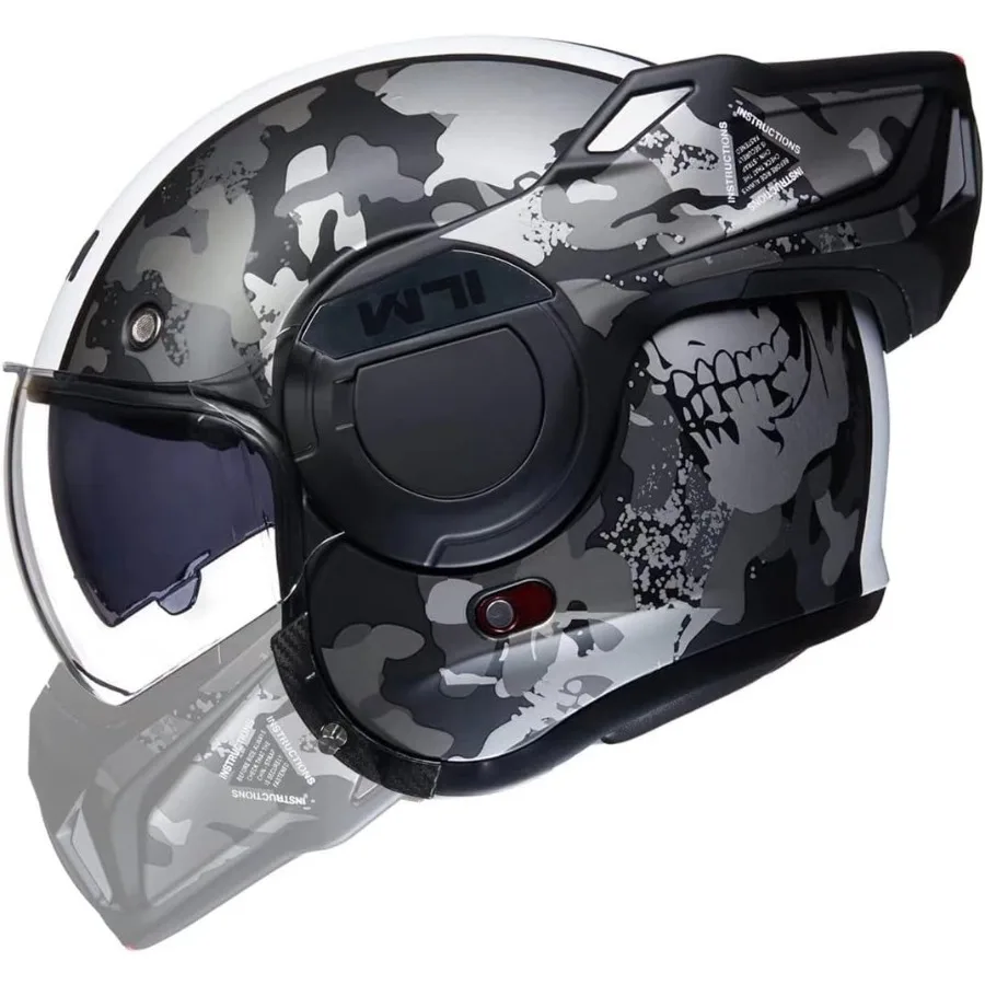 

Vintage Full Face Modular Motorcycle Helmet for Adults Men ATV UTV Snowmobile with 180 Reversible Chin Guard DOT ModelB707 Camo