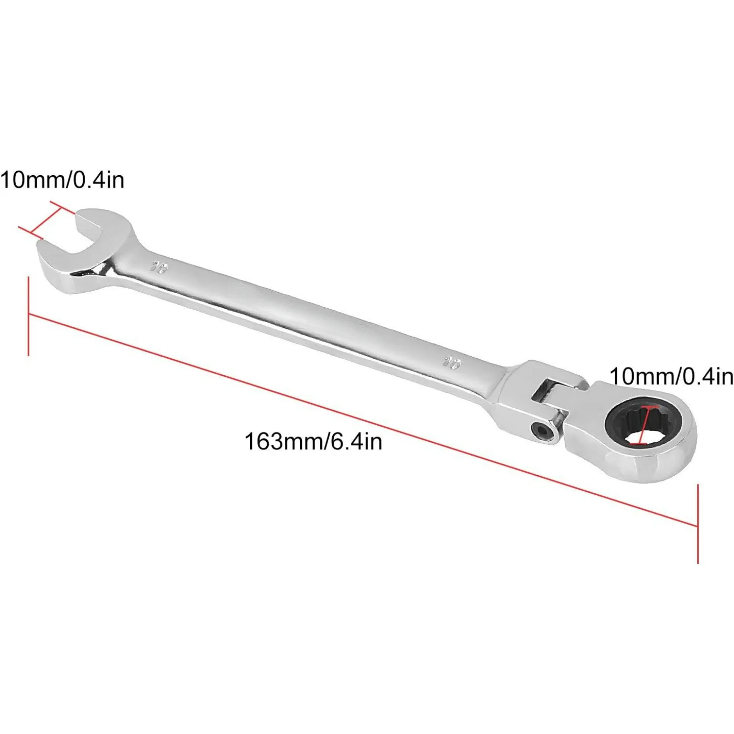 Flexible Head Ratcheting Wrench, 3 PCS 10 mm Ratcheting Box Wrench Set with 5° Movement and 72 Teeth for Projects with Tight Sp