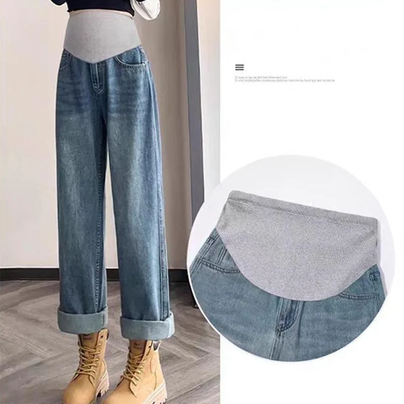 السراويل الأمومة الربيع / الخريف الدنيم السراويل زائد حجم السراويل واسعة الساق ملابس خارجية مستقيم الساق السراويل الأمومة #5