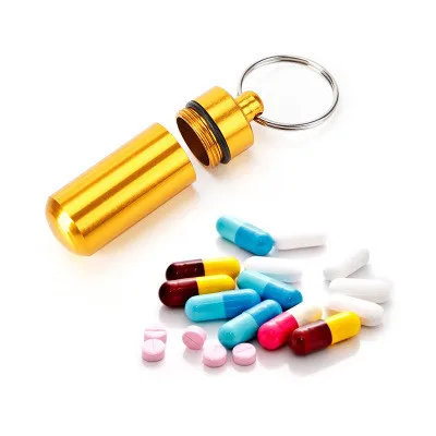 8Pcs Mini Pill Case Waterproof Pills Jewelry Secret Box Bottle Holder Aluminum Keychain Each Color 1Pcs