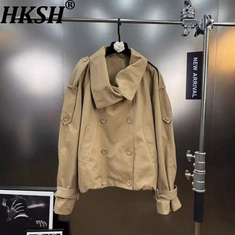 

HKSH Spring Autumn New Women's Trench Coat Double Breasted Solid Color Fashion Elegant Versatile High-end Elegant Jacket HK15481
