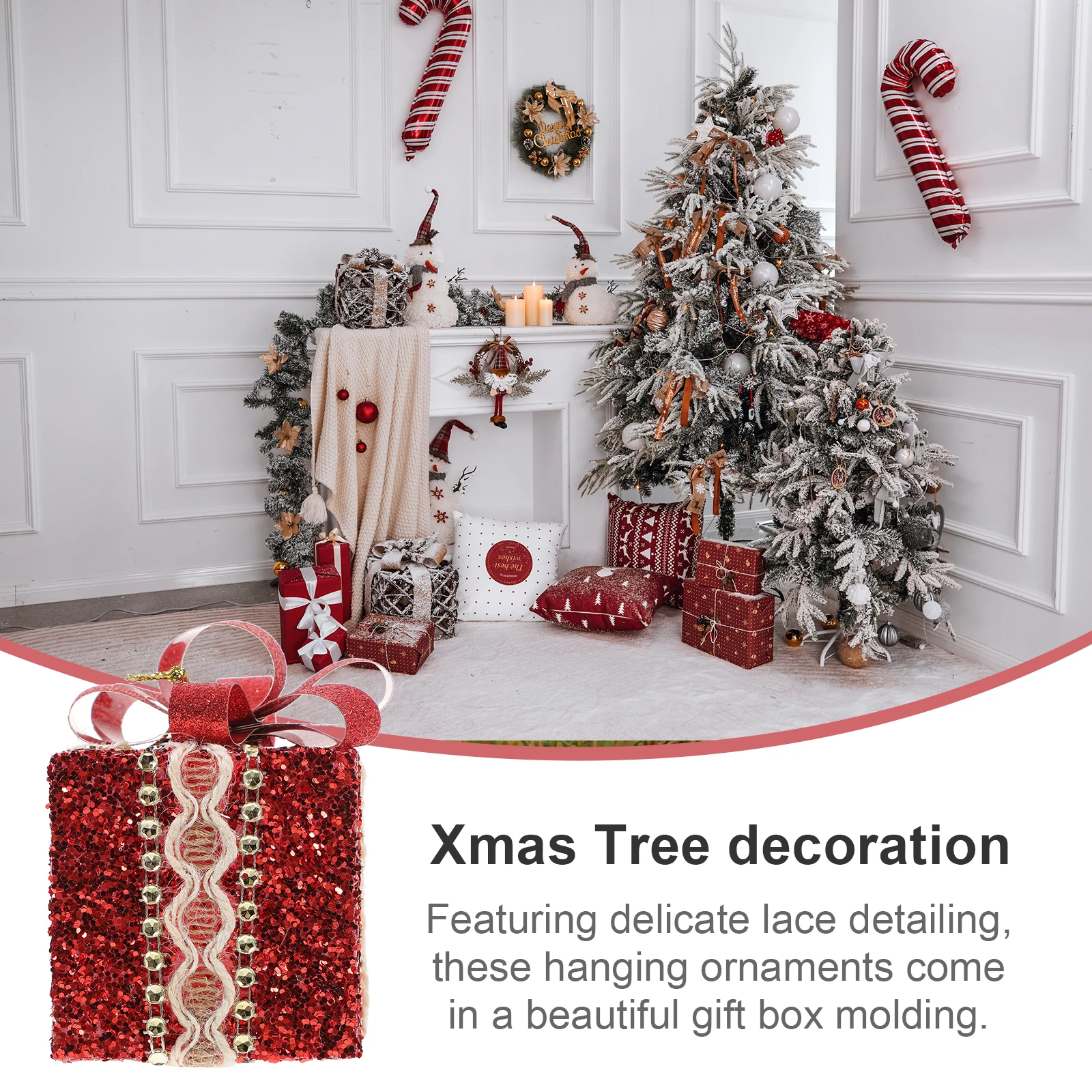 

3 Pcs Mini Red Christmas Gift Boxes Lace Decorative Foam naments Party Props Xmas Tree Decor Gift Box Hanging Decors Creative