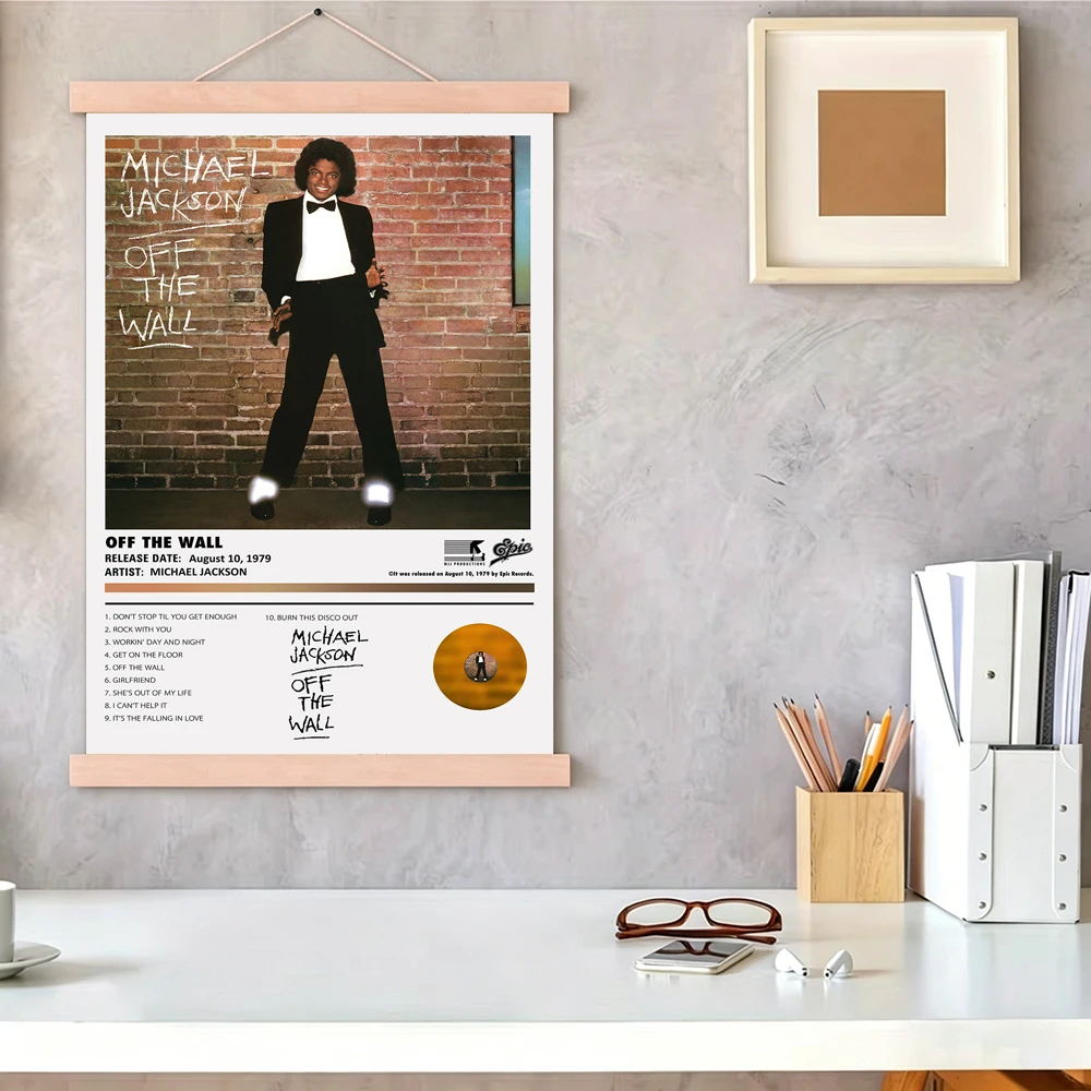 Canvas Poster With Wooden Pole Hanger Michael Jackson's Pop Singer Music Album Cover Scream Cat Canvas Print Wall Art Home Room