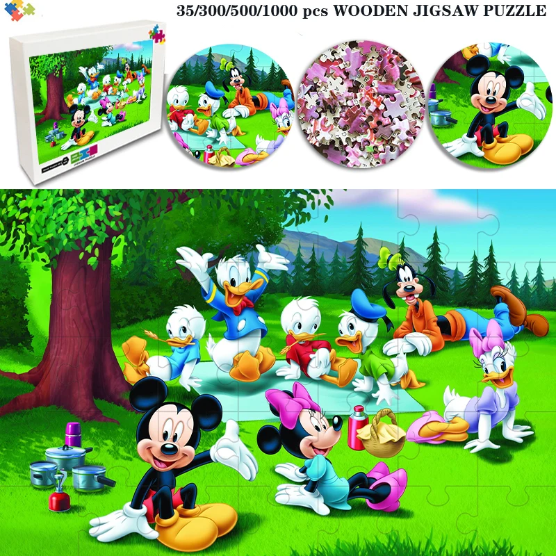 

Disney Mickey Mouse Wooden Jigsaw Puzzle Cartoon Anime Characters Wooden Puzzle Toys Educational Jigsaw Toys for Children Gifts