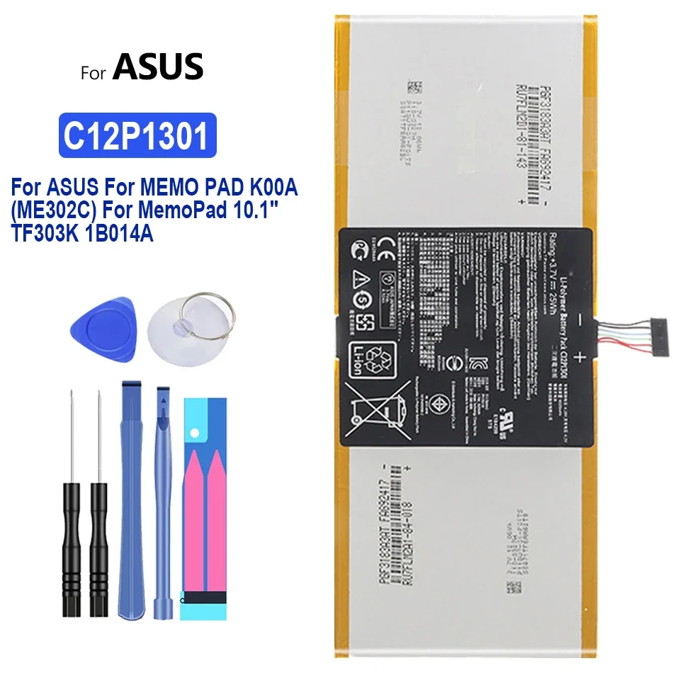 

Аккумулятор для планшета ASUS, C12P1301, 6560 мАч, для блокнота для записей K00A (ME302C), для MemoPad 10,1 "TF303K 1B014A