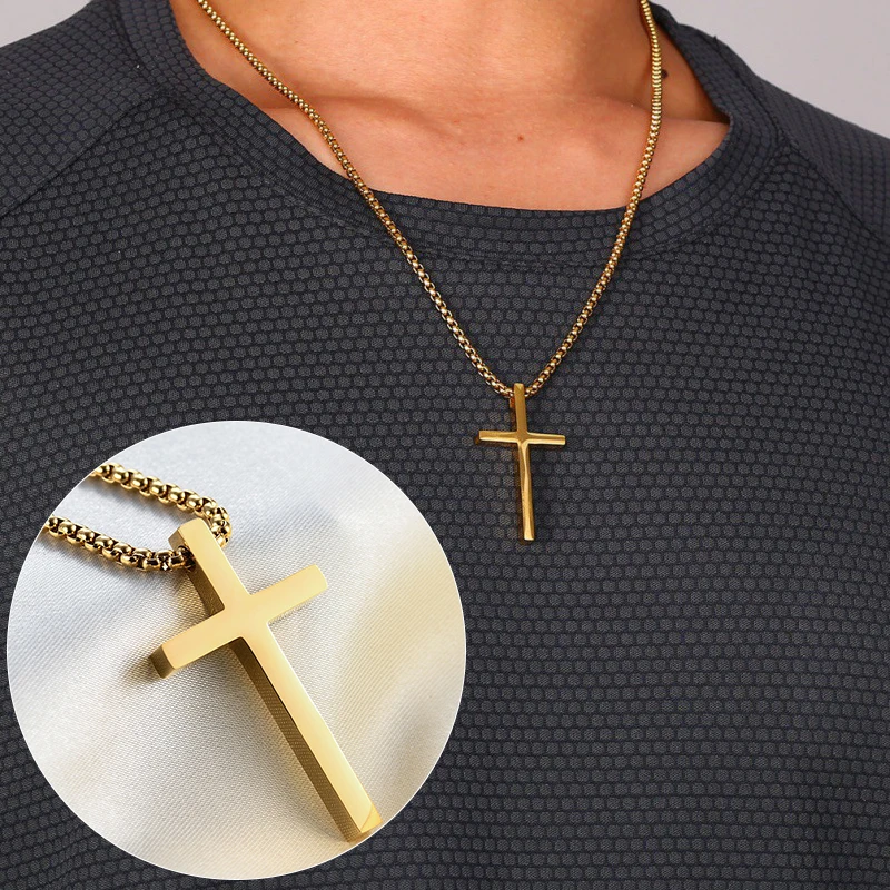 Stainless Steel Cross Pendant Necklace for Men Women Minimalist Jewelry Male Female Prayer Necklaces Chokers Fashion Jewelry