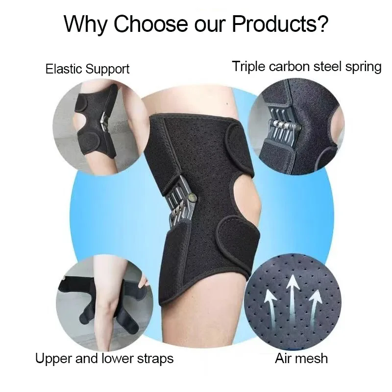 Power Knees Stabilizer Pads Adjustable Breathable Spring Loaded Knee Brace Spring Loaded Knee Brace Knee Stabilizer Pad