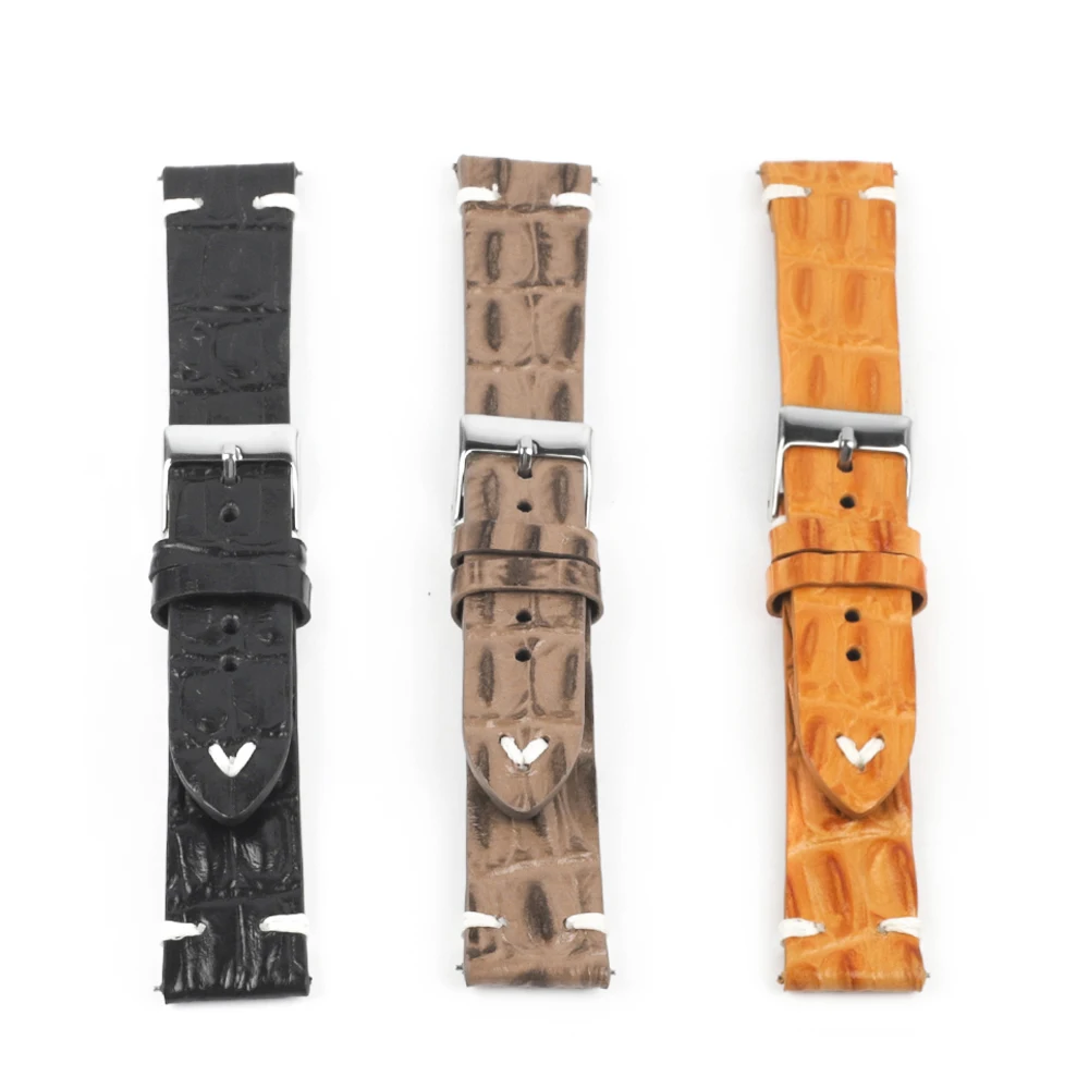 Crocodile Pattern Luxury Design Leather Watchbands 18mm 20mm 22mm 24mm Handmade Bracelet for Men Wrist Watchband Accessories