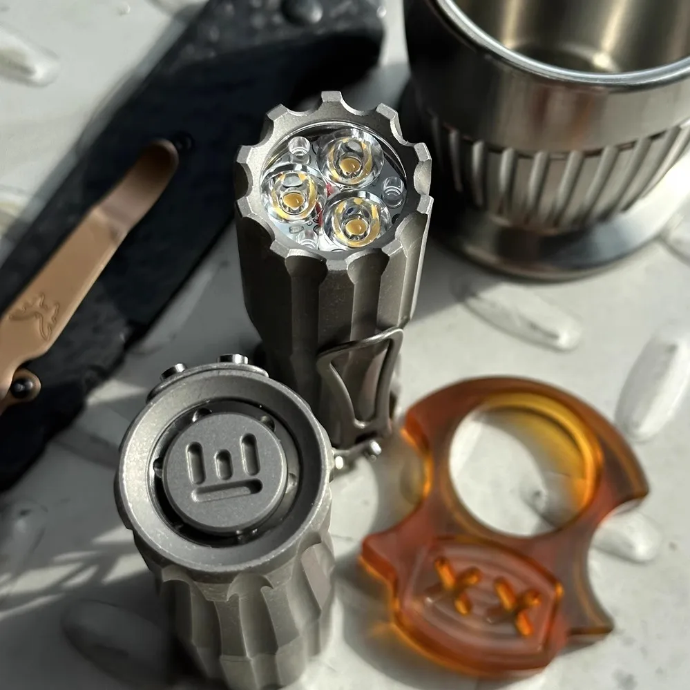 1 Piece Portable Pocket Titanium Alloy TC4 Three Eye Torch Flashlight 18350 Strong Light( without battery)