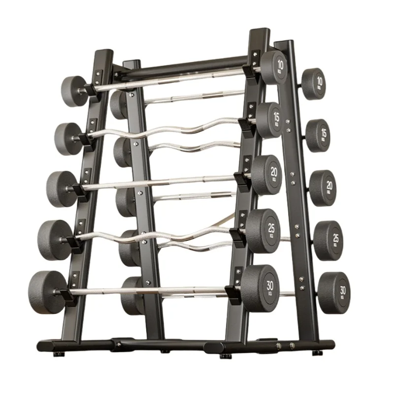 Factory Wholesale Gym Barbell Set Straight and Curved Bar with Rubber Five-Layer Metal Rack