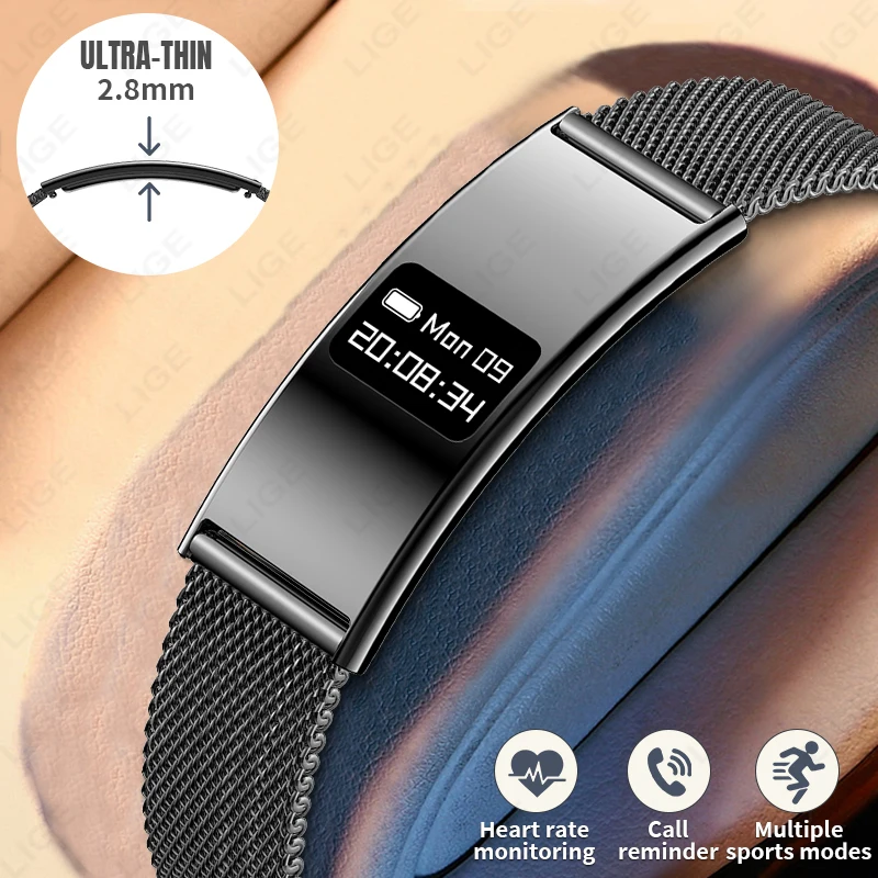 

LIGE Utra-thin Smart Bracelet Health Heart Rate Monitor Wristband Call Reminder Smart Watch Sport Fitness Tracker Pedometer