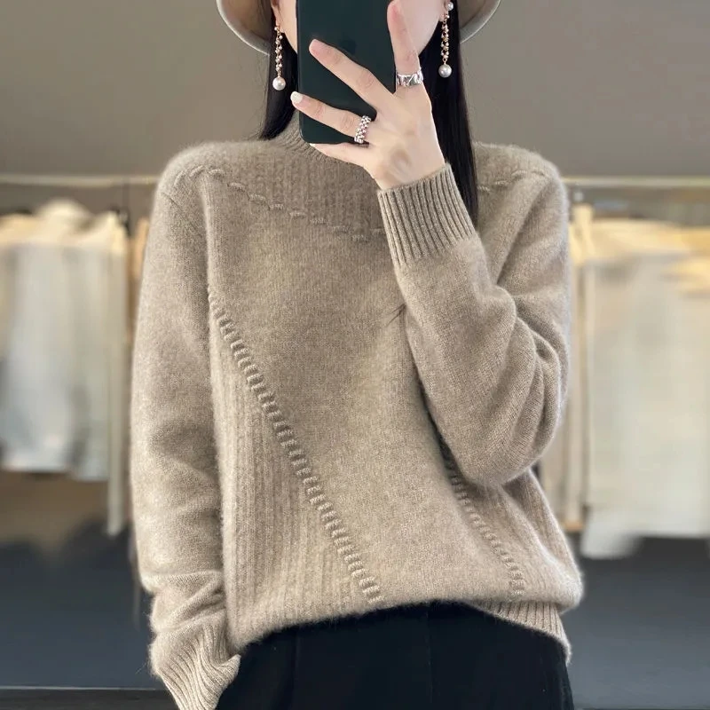 Autumn Winter Women\'s Sweater 100% Merino Wool Thick Pullover Long Sleeve Turtleneck Casual Cashmere Knitwears Female Jumpers