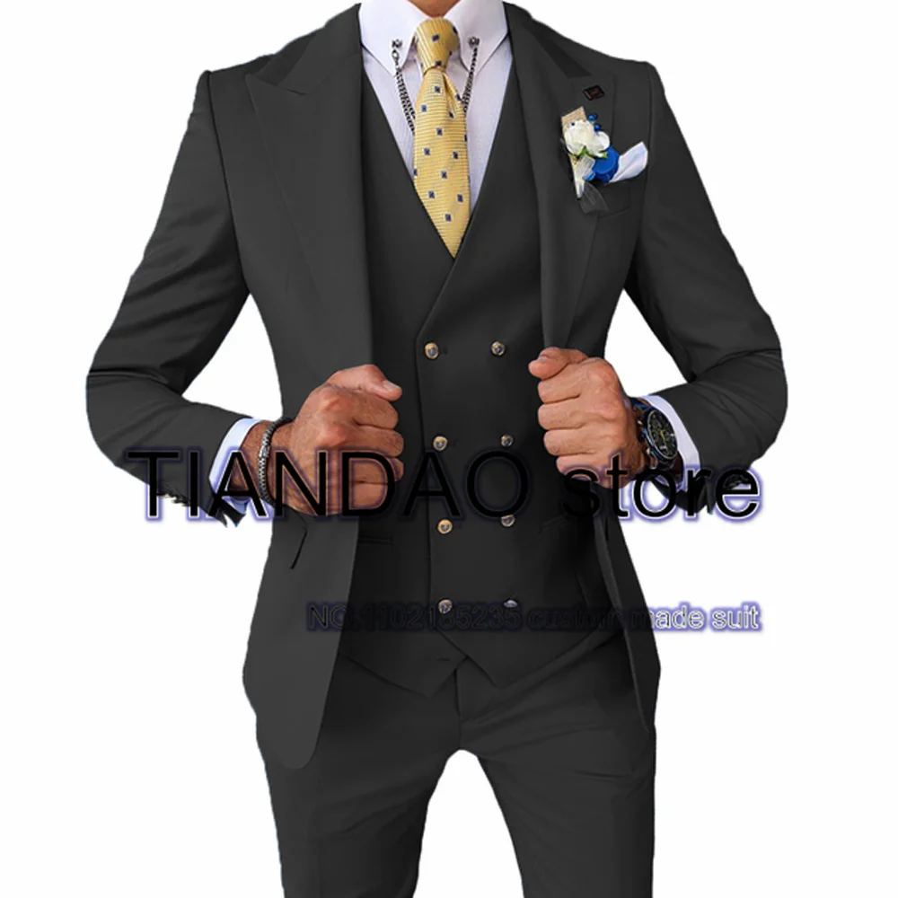 

Black 3 Piece Men's Suit Point Lapel Blazer Pants Vest Formal Office Workwear Wedding Groom Tuxedo Business Jacket