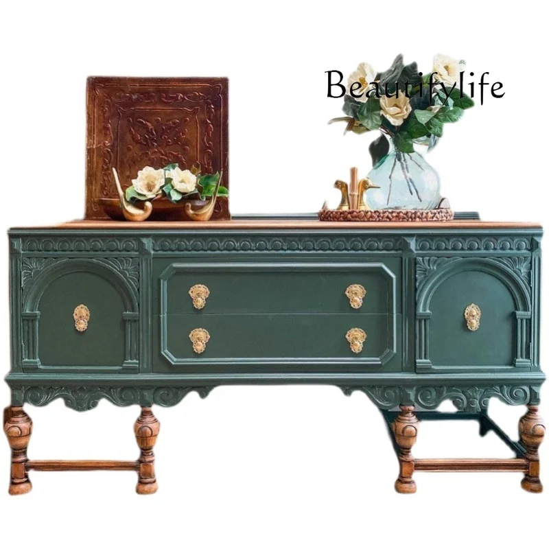 

French American rural solid wood porch cabinet carved dining side storage home living room decoration fashion
