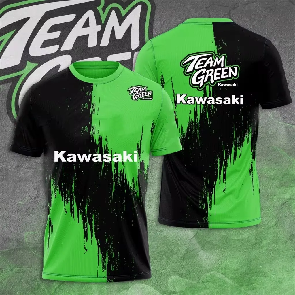 

Kawasaki мотоциклетная гоночная команда, мужская летняя уличная женская футболка с короткими рукавами, модная футболка большого размера, верхняя мужская одежда для велоспорта