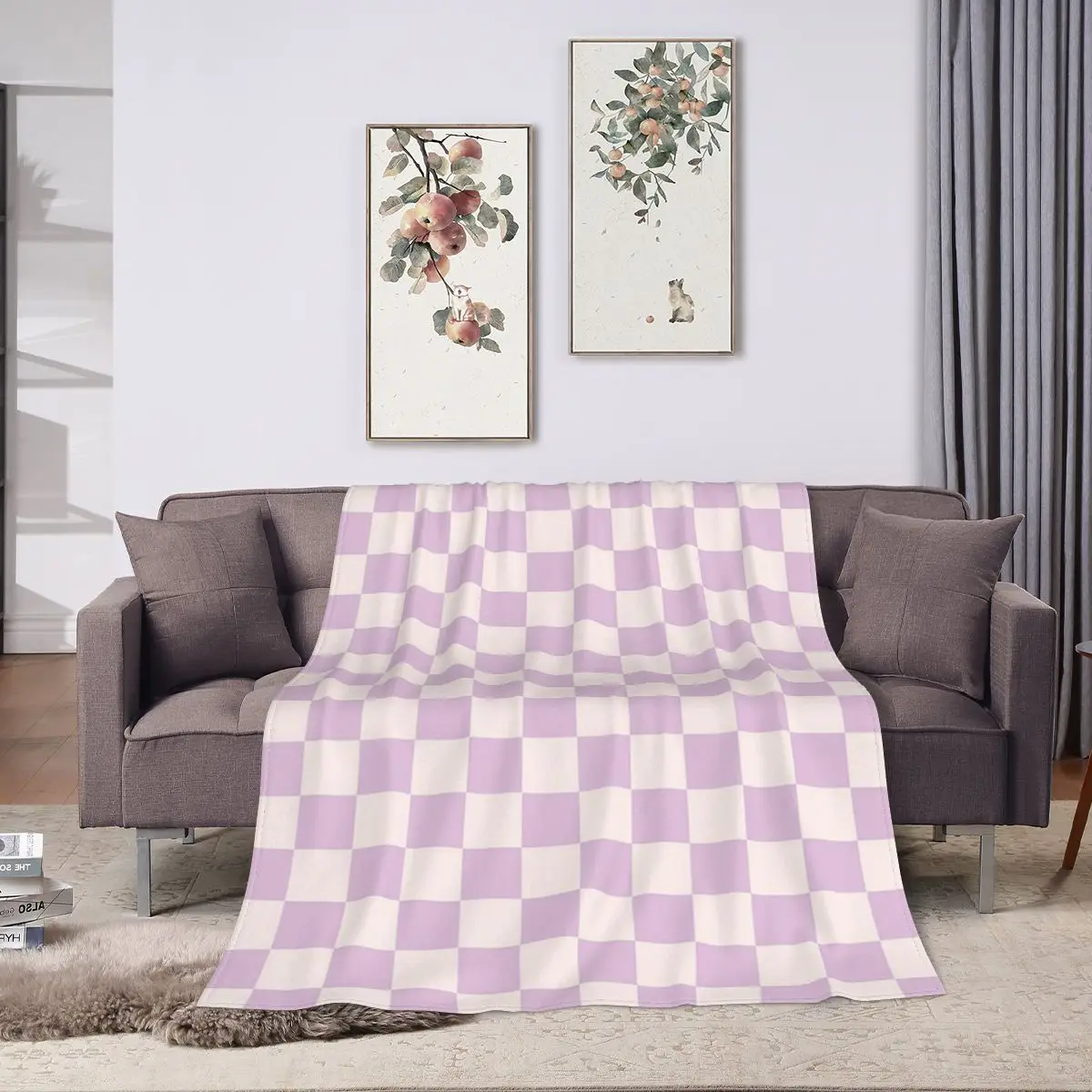 Checkerboard Check Checked Pattern In Light Lilac Purple Pink Blankets Fleece Breathable Sofa Throw Blankets Throws Bedspread