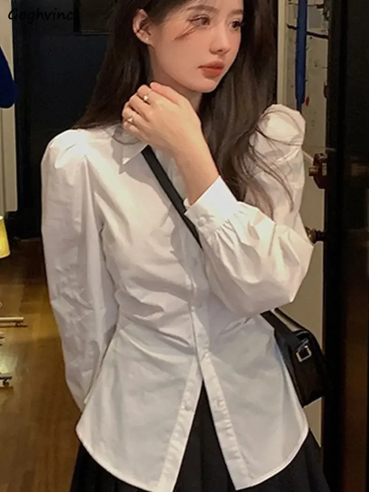 White Shirts Women Slim Puff Sleeve Office Lady Elegant Korean Style Ins Sexy College Casual Chic Fashion Spring Camisas Mujer